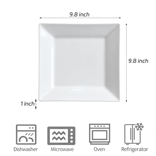 Dinner Plates, 9.8 Inch Square Dessert Plates, Ceramic Serving Plate for Salad, Pasta, Steak,Snacks, Set of 4 - size: Square