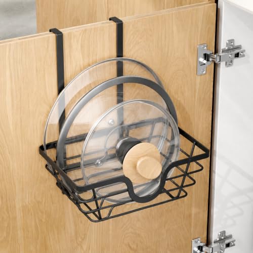 TIDIIABODE Pot Lid Organizer, Adjustable Kitchen Pot Lid Holder Inside Cabinet, Kitchen Cabinet Organizer Hanging for Food Storage Container, Pot, Pan Lid & Bakeware, Black, Small - color: Black, size: Small