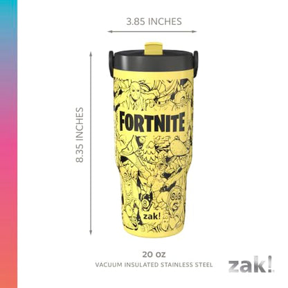 Zak Designs Fortnite Siply 20oz Leak-Proof Flip-Up Straw Insulated Tumbler | BPA Free, Stainless Steel, Handle, Cupholder Friendly, Dishwasher Safe, Kids Water Bottle, Reuseable For School, Home, Travel - color: Fortnite