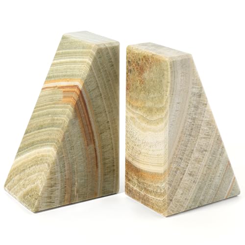 Onyx Bookends, Marble Bookends for Shelves, Natural Stone Book Ends for Heavy Books, Decorative Bookends for Bookshelf Table Home Decor, Heavy Duty bookend for Large Books(Green) - color: Green Onyx