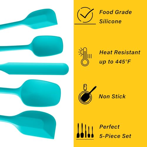 Silicone Spatula Set,5 Piece Food Grade Rubber Spatulas,Mint Green | Spatulas Silicone Heat Resistant for Baking,Cooking,and Mixing High Heat Resistant Non Stick Dishwasher Safe BPA-Free - color: Mint Green