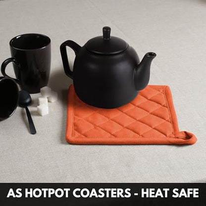 Oven Mitt (7"x13") & Pot Holder (8"x8") 100% Cotton Set of Heat Resistant Oven Gloves & Hot Pads for Gifts, BBQ, Cooking, Baking, Thanksgiving - Orange - color: Orange