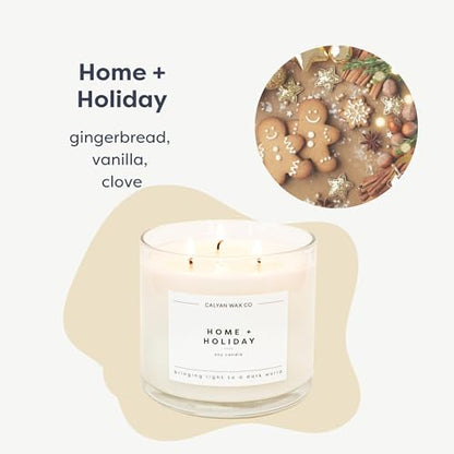 Home & Holiday 3 Wick Scented Candle - 43 Hour Burn | Made in the USA Luxury Clean Soy Wax Candles - Long Lasting Large Glass Jar Candle for Home - 3 Wicks - 14.9oz - color: Home + Holiday