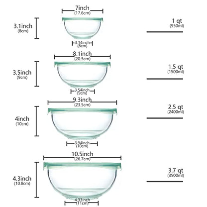 Luvan Glass Mixing Bowl with Airtight Lids, (1QT, 1.5QT, 2.5QT, 3.7QT), 8-piece Kitchen Salad Bowls Clear Nesting Big Cooking Bowl, Microwave Oven Safe for Meal Prep,storage,Baking,Serving - color: 4 Pack Clear Green