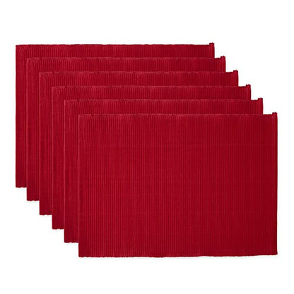 DII Basic Everyday Ribbed Tabletop 100% Cotton, Placemat Set, 13x19, Cardinal Red, 6 Piece - color: Cardinal Red, size: 13x19"