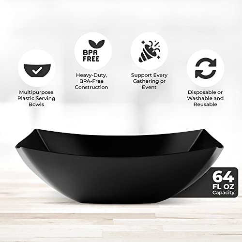 4 Pack Disposable Black Plastic Serving Bowls Square Party Candy Use 64oz | Square Design. Disposable Party Tableware. Salad, Fruit & Candy Use. Candy Buffet Containers. Black Plastic. - color: Black, size: 64 OUNCE