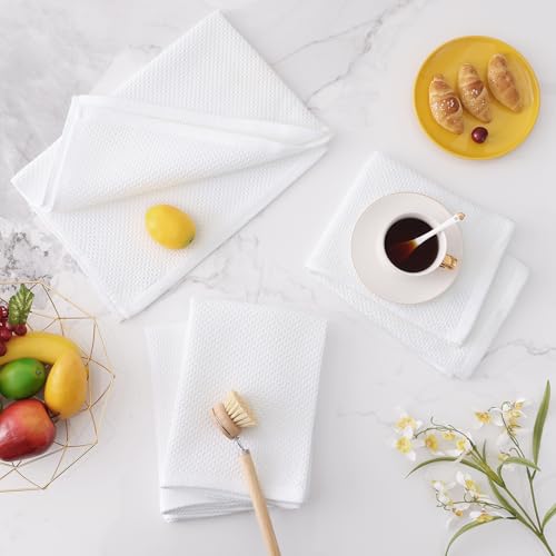 Homaxy 100% Cotton Oversized Waffle Weave Kitchen Towels 8-Pack, White | 20 x 28 Inches, Ultra Soft Absorbent Dish Towels, Quick Drying Large Cleaning Towels - color: White, size: 20 X 28 - 8 Pack