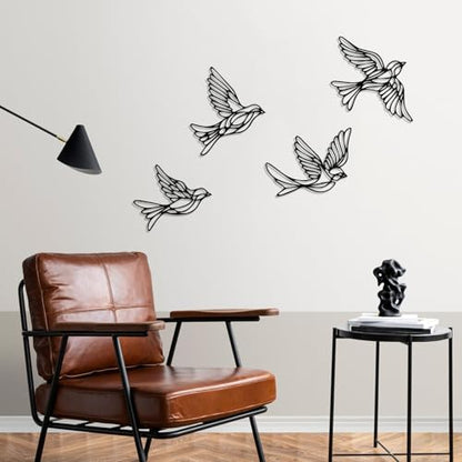 Hnatzu Black Sparrow Metal Bird Wall Art, Set of 4 Flying Birds for Indoor and Garden, Living Room & Kitchen Decor