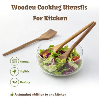 Wooden Spoons For Cooking, Wood Kitchen Cooking Spoons Utensil, 12 Inch Acacia Spoon Spatula Scraper Utensils Set, Cooking Gadgets Safe for Nonstick Cookware Use Set of 3 - style: Wood Spoon Spatula Set of 3