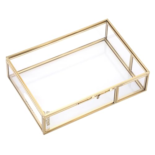 Hipiwe Gold Glass Photo Box,Vintage 4x6 Photo Storage Organizer | Trinket Box Jewelry Display Organizer Keepsake Box Case Home Decor (Small) - size: Small