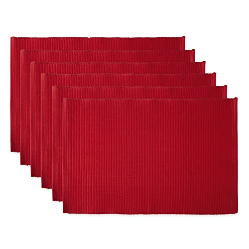 DII Basic Everyday Ribbed Tabletop 100% Cotton, Placemat Set, 13x19, Tango Red, 6 Piece - color: Tango Red, size: 13x19"