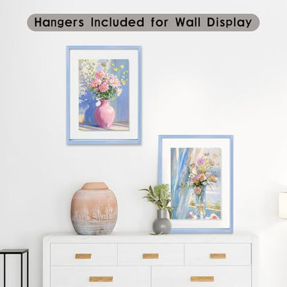 MUYE 10x10 Floating Frame Set of 2,Double Real Glass Square Photo Frame,Display Any Size Photo up to 10x10,Wall Mount or Tabletop Standing,Blue - color: Blue, size: 10x10