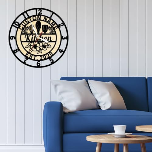 Kitchen Wall Clock Custom Name, Wood Chef Clock Modern Decorative Kitchen Clocks Wall Battery Operated Silent Movement for Restaurant Dinning Room Farmhouse Cooking Lovers Chef Mom Gift - size: 15 inch