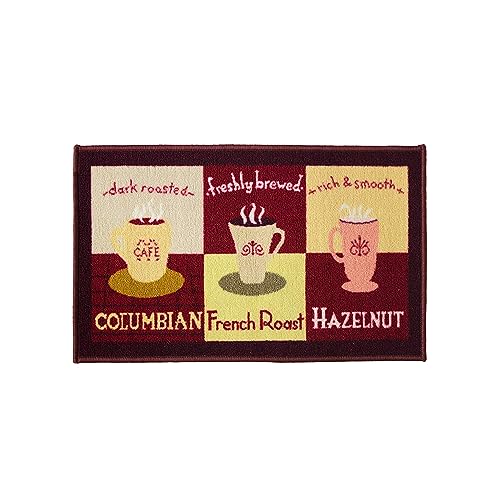 Kashi Home Kitchen Rug, Printed Area Rug, Durable Floor, Door Mat, Farmhouse Non-Slip Carpet Latex Backing Beautiful Design, Coffee Cup 18x30 Rectangle - color: Coffee Cup, size: 1'6" x 2'6" (Rectangular)