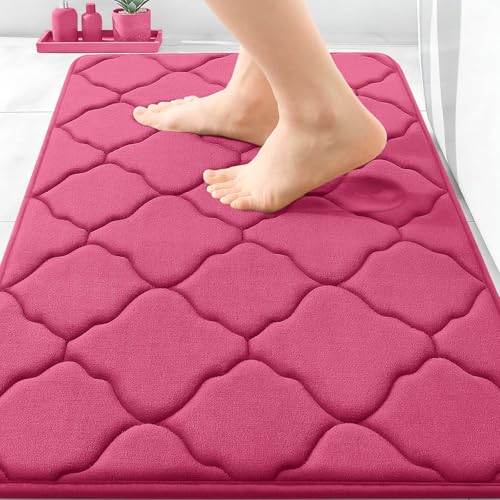 OLANLY Memory Foam Bath Mat Rug 30x20, Ultra Soft and Absorbent Bathroom Rugs, Non-Slip, Comfortable, Machine Washable Bath Carpet for Bathroom Floor, Tub, Shower and Home Decor Accessories, Deep Pink - color: Deep Pink, size: 30" X 20"
