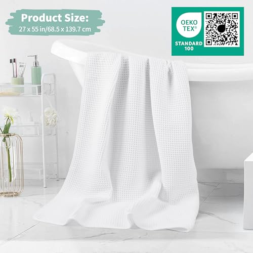 Microfiber Waffle Bath Towels, 4 Pieces, Soft, Absorbent, Fast Drying, Lint Free 430 GSM (27''x55''/68.58 cm x139.7 cm) - color: White
