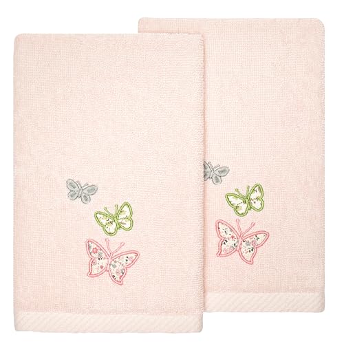Frolic 2-Piece Fingertip Towel Set, Elegant Butterfly Embroidery, Luxurious Turkish Cotton, Absorbent & Decorative, 2 Fingertip Towels, Blush - color: Blush, size: 2 Pcs Fingertip Towel