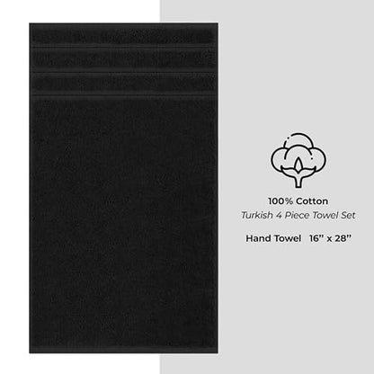 American Soft Linen 100% Cotton Luxury Turkish Towels, 4 PC Hand Towel Set | Soft Absorbent Quick Dry OEKO Tex Standard 100 Certificated Durable Machine Washable Premium Hotel Quality - color: Black, size: 16"x28"
