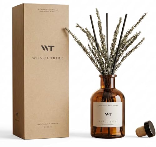 Reed Diffuser Set for Bathroom Air Fresheners, Oil Diffuser Sticks with Flower | Balsam Fir Scent 4.0 fl oz Home Fragrance with Sticks Defusers | House Bedroom Office Shelf Decor