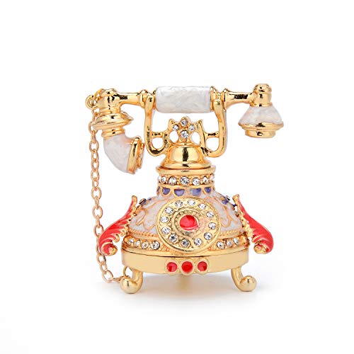 QIFU Vintage White Telephone Enameled Trinket Box with Hinged Unique Gift for Home Decor - color: White
