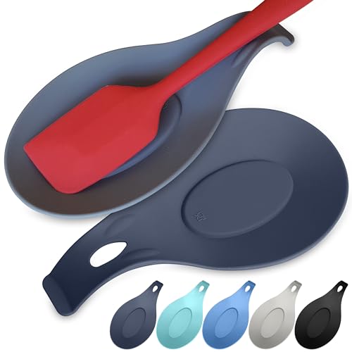 Silicone Spoon Rest for Stove Top, Set of 2, XL 9.2 Inch, DISHWASHER SAFE | NON-STICK Surface for Quick Cleanup, Non-Slip, Safe for Glass and Induction Cooktops, Raised Edges Catch Drips, Cool Gray - color: Cool Gray - 2 Pcs
