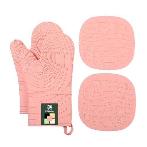 4 Pieces Oven Mitts of Macaron Color Thickened Non-Slip Silicone Kitchen Gloves, Heat Resistant up to 750F, Essential for Kitchen Baking (Pink) - color: Silicone-pink