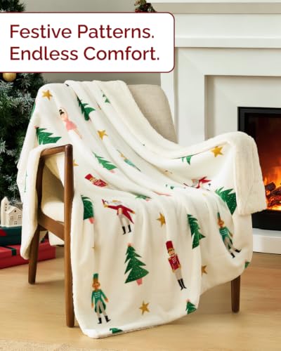 Christmas Sherpa Blanket Throw Size, Reversible Blanket - Nutcracker, 50x60 | Super Soft Double Sided Throw for Bed, Sofa, Couch, Reversible Sherpa Fleece Blanket, Thick, Warm, Plush, Xmas Winter Bedding - color: 05 - Nutcracker