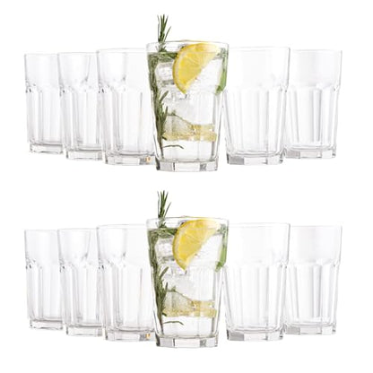 Vikko Large Drinking Glasses, 14 Ounce Glass Cups, Durable Glasses Drinking Set of 12, Stackable Water Glasses, Highball Glasses, Heavy Base Tumblers & Water Glasses, Dishwasher Safe Cups for Kitchen - style: 14 Ounce- Set of 12