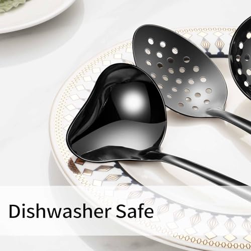 Lazycorner Cooking Utensil Set 11 Pcs Stainless Steel Kitchen Utensils Set Wok Utensils Kitchen Tool Set Spatula Set Heat Resistant Metal Kitchen Tools Ergonomic HandleEasy to Clean Dishwasher Safe - color: Black