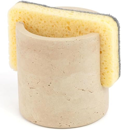 Natural Marble Sponge Holder, Travertine Stone Drying Rack for Kitchen Sink | 1.4 lb Handcrafted Stone Kitchen Sponge Holder with Anti-Slip Pad, Fast Drying Sink Caddy for Kitchen Counter Organizer - color: Travertine Beige