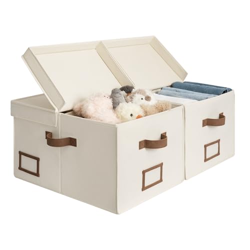 StorageWorks Large Clothes Storage Bins, Fabric Boxes with Divider Board, Baskets for Clothes, Linen Closet Organizers with Lid, Ivory White, 2-Pack - color: Oatmeal Beige, size: Large