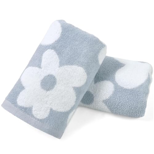 Jacquotha Floral Hand Towels for Bathroom, Dusty Blue | 2 Pack Cotton Face Towels 13" x 28", Soft Decorative with Cute Daisy Prints for Guest Room, Kitchen Decor - color: Dusty Blue