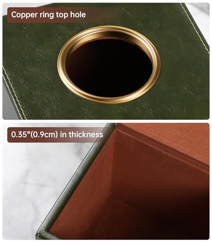 Square Tissue Box Cover with Magnetic Closure, Dark Green | Luxury PU Leather Tissue Holder with Gold Tone Metal Opening, Fits All Standard Cube Tissue Boxes - color: Dark Green