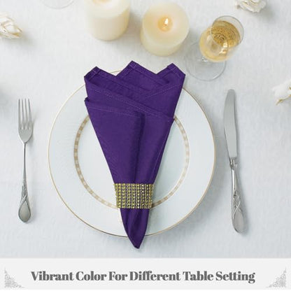 PLOYMONO Purple Cloth Napkins - 8 Pack 17" x 17" Washable Polyester Napkins | Heavy Duty 180 GSM Cloth Napkins with Hemmed Edges - Great for Restaurants, Weddings, Parties, Banquets Dinner - color: Purple