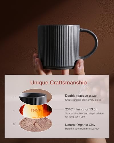 famiware Coffee Mug Set of 4, Star 12 oz Ceramic Mugs Cups Set with Handle | Stoneware Stackable Catering Cup for Coffee, Tea, Cappuccino, Latte, Microwave & Dishwasher Safe, Matte Dark Charcoal - color: Star-Matte Dark Charcoal, size: 4 Count (Pack of 1)