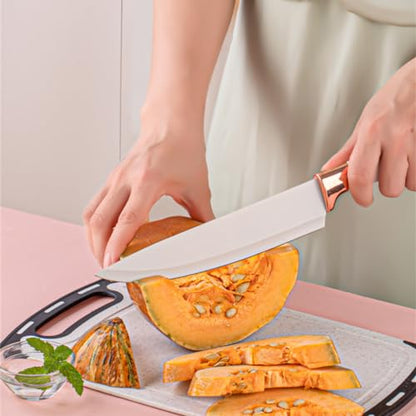 19 Piece Kitchen Utensils and Knife Set with Block, 9 Silicone Cooking Utensils, 5 Sharp Stainless Steel Chef Knife Set with Scissors, Whisk, Tongs and Cutting Board (Khaki)