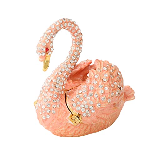 Pink Swan Animal Jewelry Trinket Boxes Hinged Enamel Hand-Painted Collectible Figurines Craft Gift for Home Decor - color: Pink