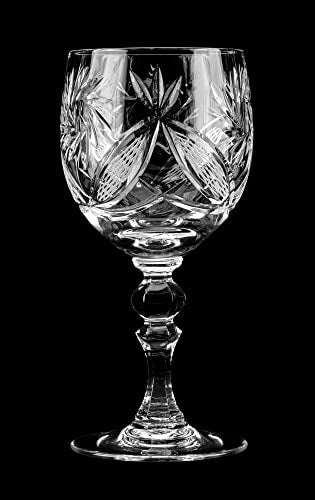 Neman Set of 2 Hand Made Vintage Crystal Classic Wine Goblets on a Stem 6.4" H, Old-Fashioned Glassware - size: Wine Glass 8.8oz