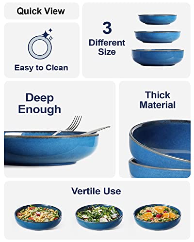 LE TAUCI Pasta Bowls 45 Ounce, Ceramic Salad Bowl, Large Serving Bowl Set - Set of 4, Ceylon Blue - color: Ceylon Blue, size: 45 ounces