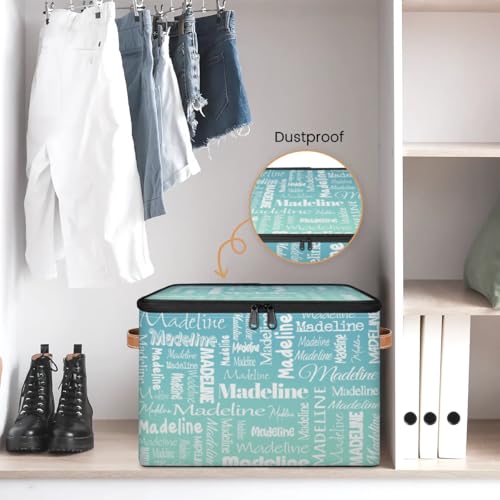 Storage Basket Personalized Name, Custom Keepsake Box, Blue Green | Foldable Fabric Gradient Large Memory Bin with Handle Lid Lightweight Waterproof Dustproof, 14"L x 10.2"W x 10.4"H - color: Option 10