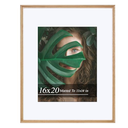 Handcrafted Solid Oak Picture Frame 16x20 - Premium HD Tempered Glass Photo Frame with Mat, Fits 11x14 Photos, Shatter-Resistant Wall Mounted Wood Frame for Home Decor & Gallery Wall, Perfect Festival Gift - color: Oak, size: 16×20