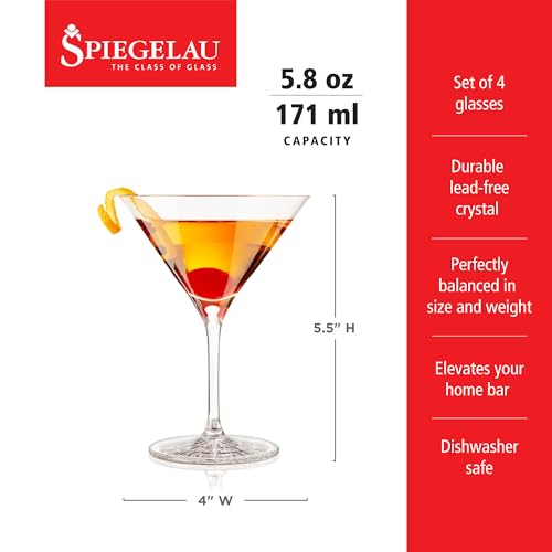 Spiegelau Perfect Serve Cocktail Glasses Set of 4 - European-Made Crystal, Dishwasher Safe, Professional Quality Cocktail Glass Gift Set - 5.8 oz - style: Perfect Serve Glasses
