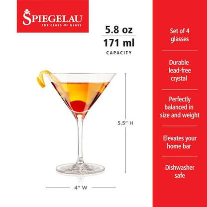 Spiegelau Perfect Serve Cocktail Glasses Set of 4 - European-Made Crystal, Dishwasher Safe, Professional Quality Cocktail Glass Gift Set - 5.8 oz - style: Perfect Serve Glasses