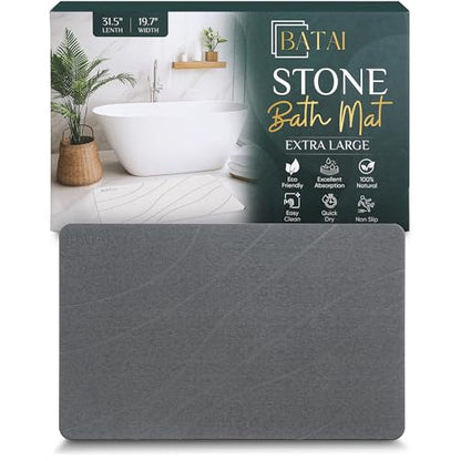 Extra Large Diatomaceous Earth Stone Bath Mat (31.5” x 19.7”) Dark Gray XL | Fast Absorbent Shower Stone Bath Mat For Bathroom - Quick Dry, Easy Clean and Non-Slip Mat - Instant Drying Diatomite Bathmat - color: Dark Gray