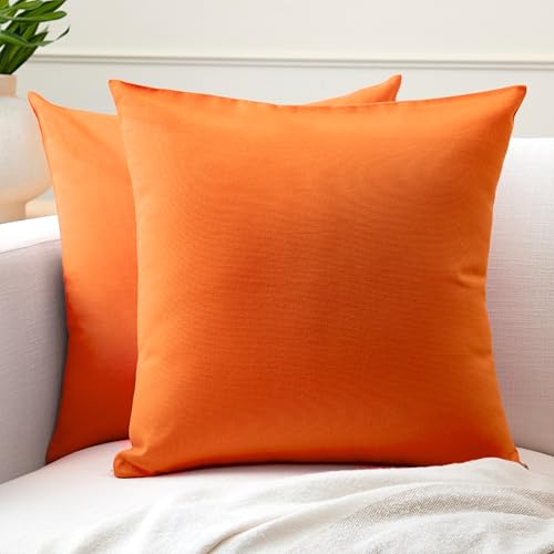Encasa XO Throw Pillow Covers, Cotton, No Inserts 12"x12" Orange | Durable Cotton Canvas | Concealed Invisible Zipper | Ideal for DIY & Embroidery | Living Room & Couch | Set of 2 - color: Orange, size: 12" x 12" (Pack of 2)