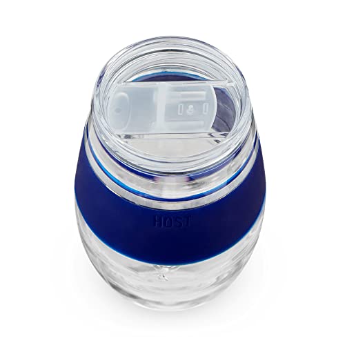 Host Cooling Wine Freeze Cup with Lid, Set of 2 Plastic Double Wall Insulated Tumbler Drink Cup with Freezing Gel for Red and White Wine, Blue - color: Blue With Lids