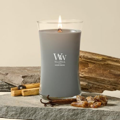 WoodWick Evening Bonfire Holiday Candle Gifts for Women and Men, 21.5 oz Large Hourglass Candle with Crackling Wick - color: Evening Bonfire, size: 21.5oz