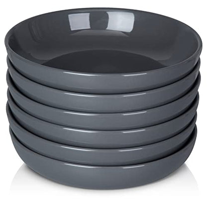 Pasta Bowls Set of 6, Large Salad Bowls Soup Bowl Ceramic Bowls for Kitchen, Microwave Dishwasher Safe, 22oz Bowl Plates (Dark Gray) - color: Dark Gray
