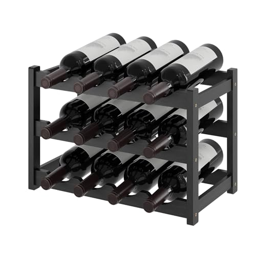 Wine Rack，Bamboo Wine Storage Cabinet Shelf，Countertop Wine Shelf- Freestanding Wine Holder for Kitchen & Pantry (Black, 3-Tier) - color: Black, size: 3-tier