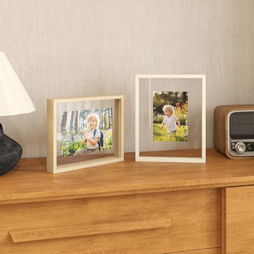 Egofine 8.5x11 Floating Frames Set of 2, Double Plexiglass Picture Frame, Made of Solid Wood Display Any Size Photo up to 8.5x11, Wall Mount or Tabletop Standing, Natural Wood - color: Natural Wood, size: 8.5x11
